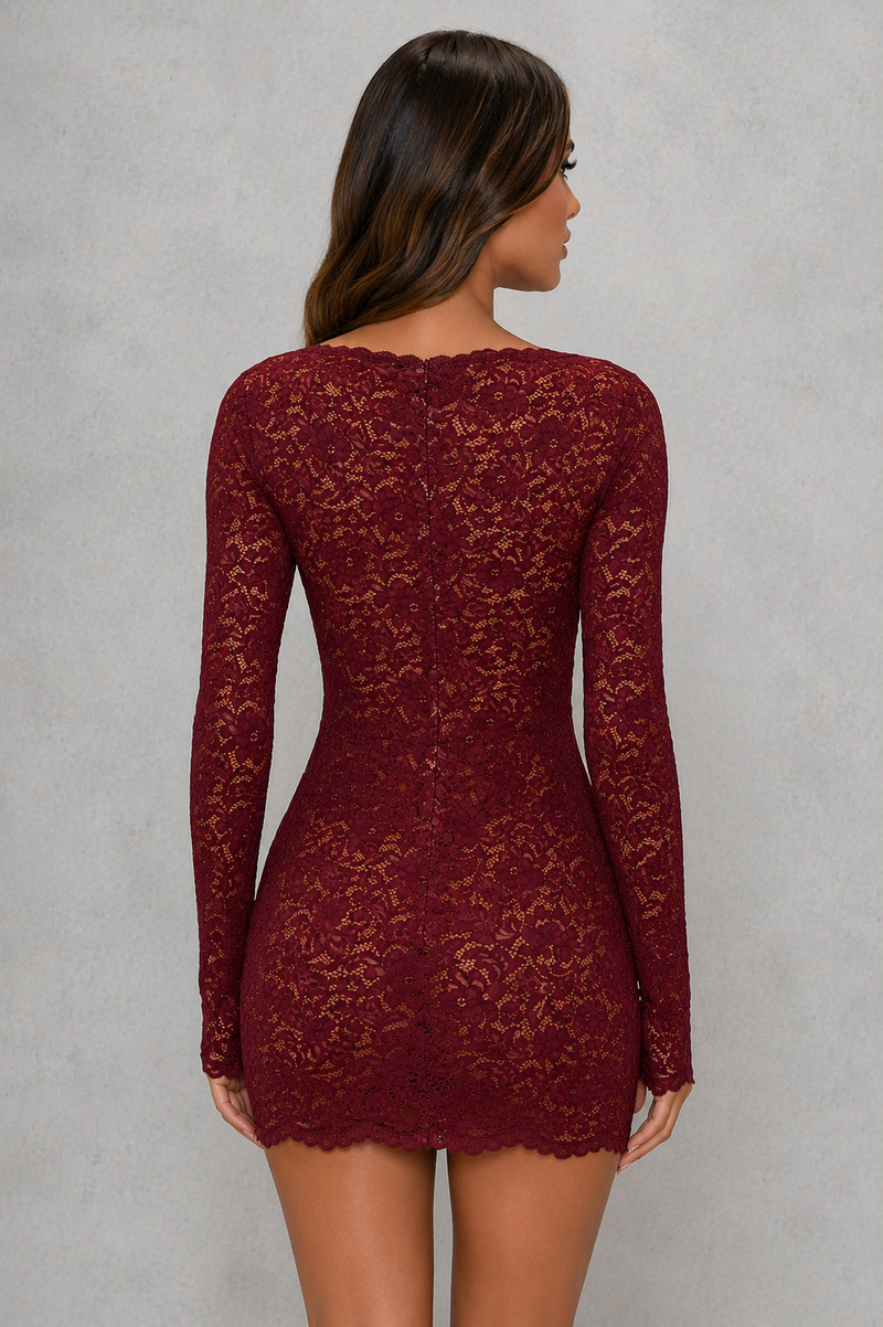 Women’s Lace Mini Dress with Long Sleeves for Party & Evening Wear
