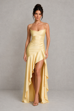Women’s Satin High-Low Maxi Dress with Split Detail for Evening & Formal Wear