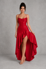 Women’s Satin High-Low Maxi Dress with Split Detail for Evening & Formal Wear