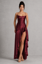 Women’s Satin High-Low Maxi Dress with Split Detail for Evening & Formal Wear