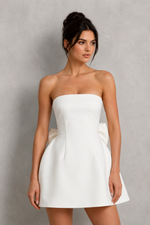 Women’s Strapless Satin Mini Dress with Detachable Bow for Parties & Special Occasions