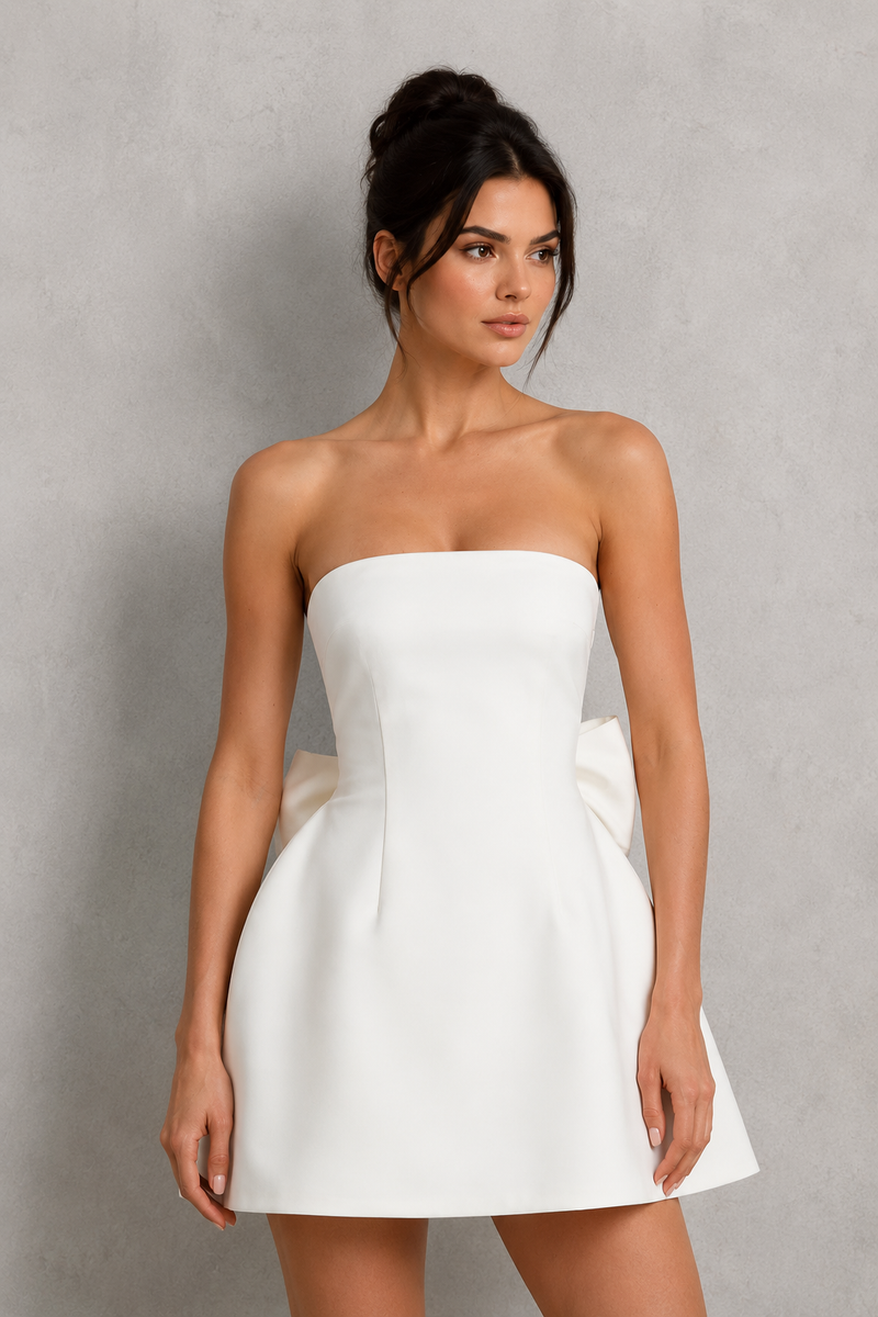 Women’s Strapless Satin Mini Dress with Detachable Bow for Parties & Special Occasions