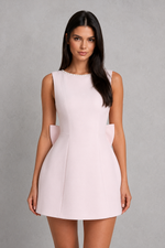 Women’s Pearl Trim Mini Dress with Detachable Bow for Parties & Special Occasions