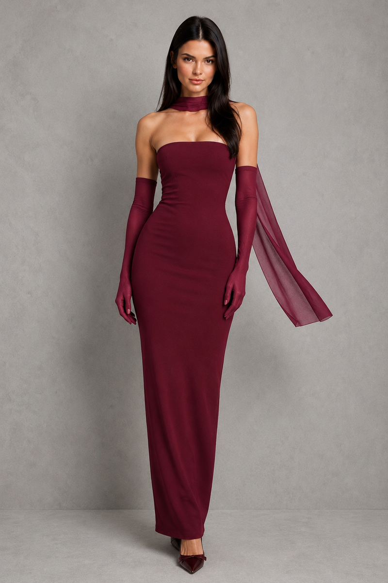 Women’s Strapless Maxi Dress with Column Skirt for Evening & Formal Wear