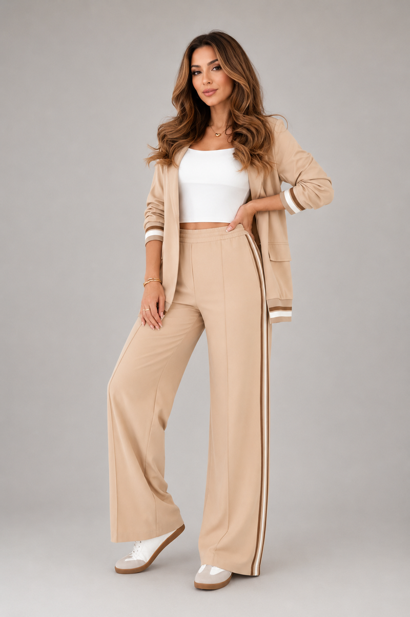 Women’s Sporty Chic Blazer & Wide Leg Trouser - High Waisted Two-Piece Set