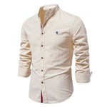 Men’s traditional shirt in beige with classic button design, comfortable and stylish for smart casual and business wear.