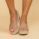 Women’s orthopaedic wedge espadrilles in beige with cushioned footbed, stylish and supportive for everyday wear.2