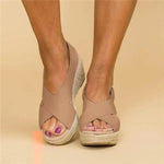 Women’s orthopaedic wedge espadrilles in beige with cushioned footbed, stylish and supportive for everyday wear.2
