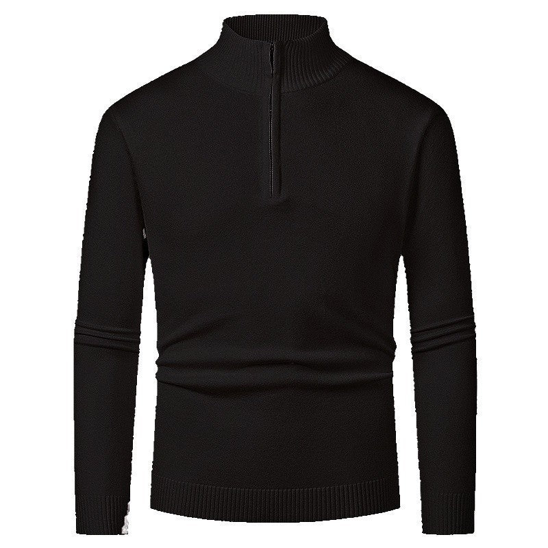 Men’s merino wool zip sweater in black with modern knit design, warm and stylish for business and smart casual outfits.1