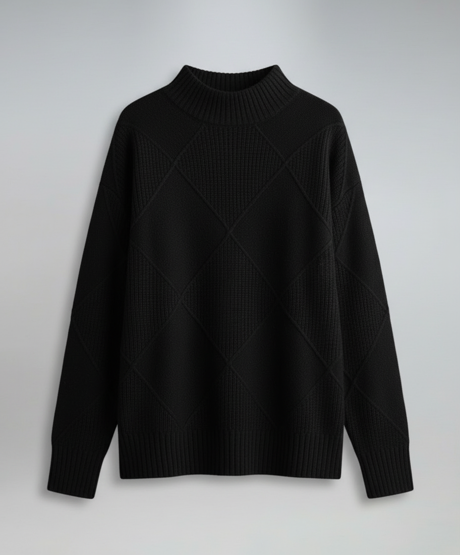 Women’s soft turtleneck sweater in black, warm and comfortable, stylish for casual and elegant winter outfits.