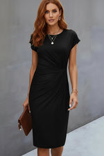 Women’s black midi dress with flattering silhouette and comfortable fit for formal and everyday outfits.