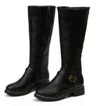 Women’s trendy boots in black with gel sole and cushioned footbed, comfortable and non-slip for work and everyday wear.