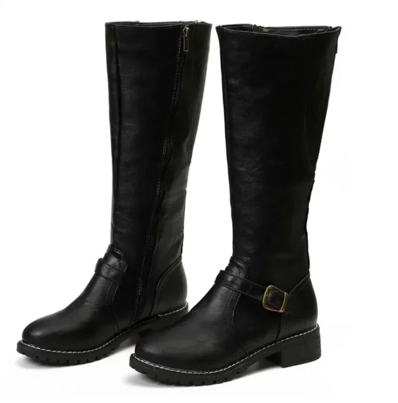 Women’s trendy boots in black with gel sole and cushioned footbed, comfortable and non-slip for work and everyday wear.