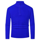 Men’s merino wool zip sweater in blue with modern knit design, warm and stylish for business and smart casual outfits.