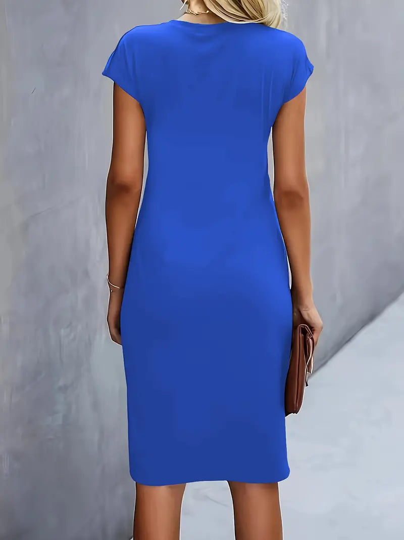 Women’s blue midi dress with flattering shape and breathable comfortable design for stylish outfits.1
