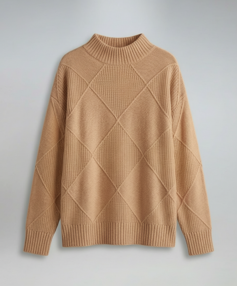 Women’s soft turtleneck sweater in brown, warm and comfortable, stylish for casual and elegant winter outfits.