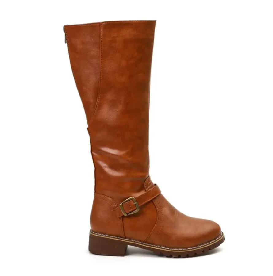 Women’s trendy boots in brown with gel sole and cushioned footbed, comfortable and non-slip for work and everyday wear.