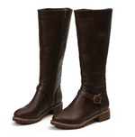 Women’s trendy boots in dark brown with gel sole and cushioned footbed, comfortable and non-slip for work and everyday wear.