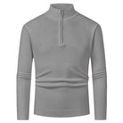 Men’s merino wool zip sweater in dark gray with modern knit design, warm and stylish for business and smart casual outfits.
