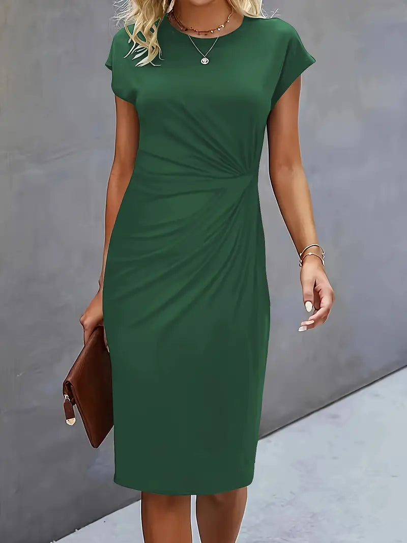 Women’s dark green midi dress with flattering silhouette and comfortable breathable design.