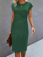 Women’s dark green midi dress with flattering silhouette and comfortable breathable design.