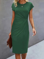 Women’s dark green midi dress with flattering silhouette and comfortable breathable design.