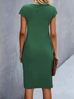 Women’s dark green midi dress with flattering silhouette and comfortable breathable design.1