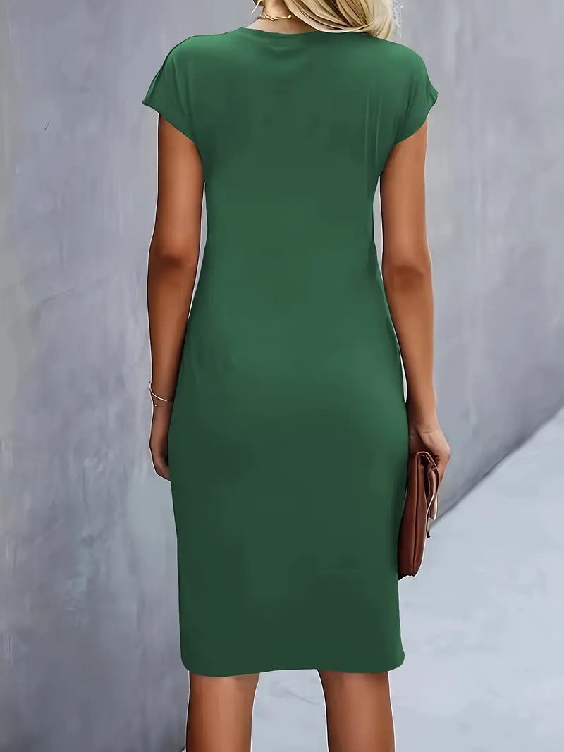Women’s dark green midi dress with flattering silhouette and comfortable breathable design.1