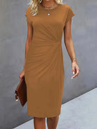Women’s khaki midi dress with refined silhouette and versatile everyday style.