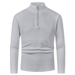 Men’s merino wool zip sweater in light gray with modern knit design, warm and stylish for business and smart casual outfits.1
