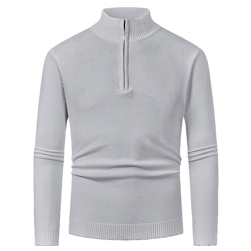 Men’s merino wool zip sweater in light gray with modern knit design, warm and stylish for business and smart casual outfits.1