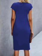 Women’s navy blue midi dress with round neckline and flattering silhouette for stylish outfits.1