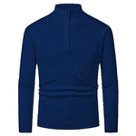 Men’s merino wool zip sweater in navy with modern knit design, warm and stylish for business and smart casual outfits.1