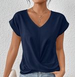 Women’s navy tummy-tucking V-neck top with sculpting fit and comfortable stretch fabric.