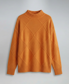 Women’s soft turtleneck sweater in orange, warm and comfortable, stylish for casual and elegant winter outfits.