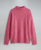 Women’s soft turtleneck sweater in pink, warm and comfortable, stylish for casual and elegant winter outfits.