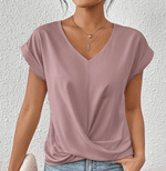 Women’s pink tummy-tucking V-neck top with elegant V-neck design and body-enhancing fit.