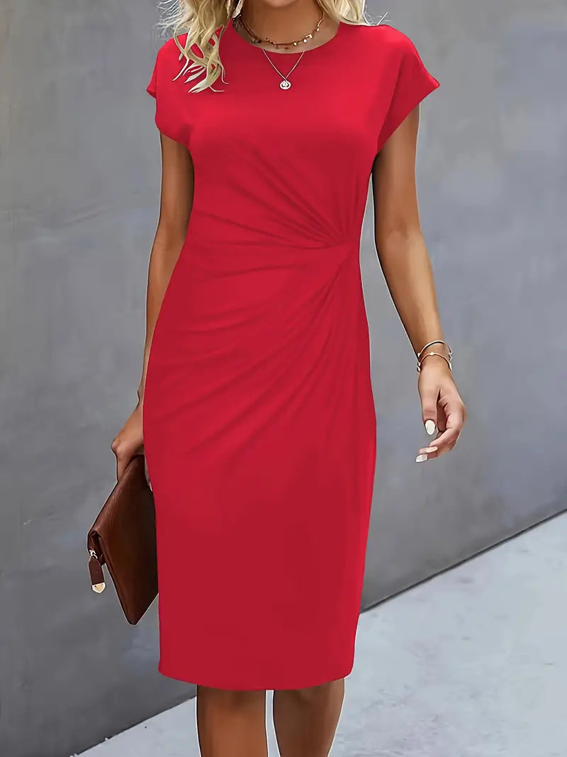 Women’s red midi dress with flattering silhouette and classic design for occasions and daily wear.