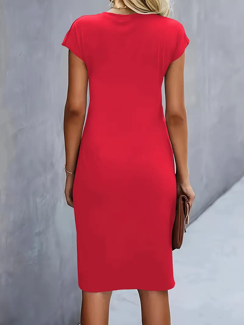 Women’s red midi dress with flattering silhouette and classic design for occasions and daily wear.1
