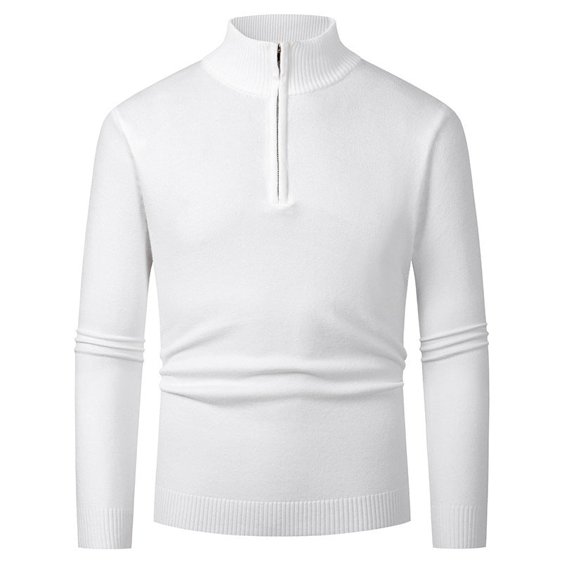 Men’s merino wool zip sweater in white with modern knit design, warm and stylish for business and smart casual outfits.1