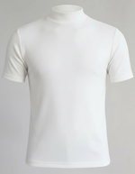 Men’s roll-neck shirt in white with slim fit, comfortable and versatile for office or casual stylish outfits.