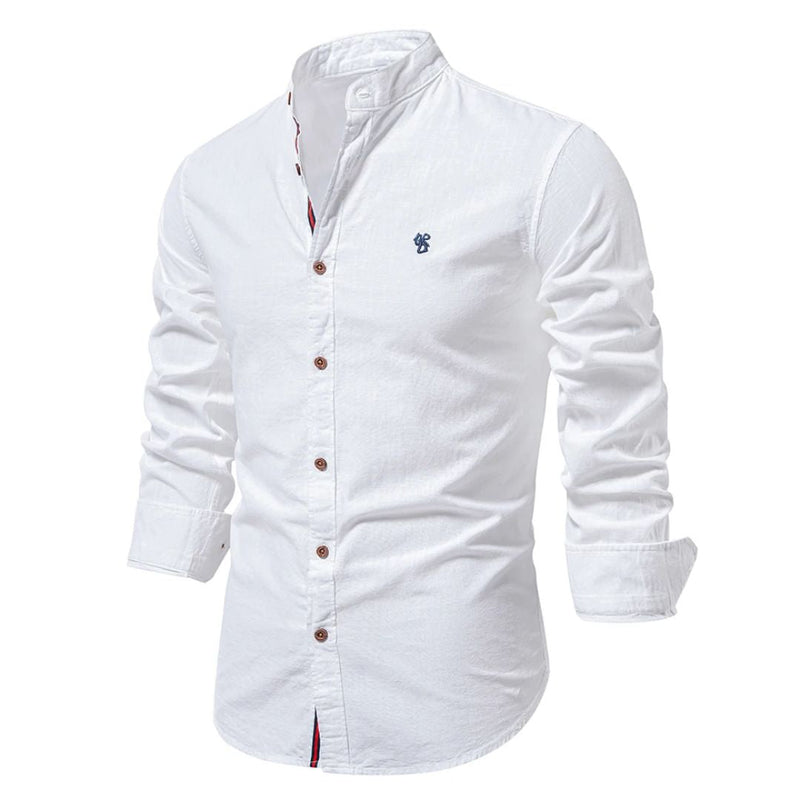 Men’s traditional shirt in white with classic button design, comfortable and stylish for smart casual and business wear.