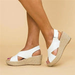 Women’s orthopaedic wedge espadrilles in white with cushioned footbed, stylish and supportive for everyday wear.