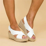 Women’s orthopaedic wedge espadrilles in white with cushioned footbed, stylish and supportive for everyday wear.1