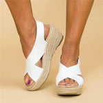 Women’s orthopaedic wedge espadrilles in white with cushioned footbed, stylish and supportive for everyday wear.2