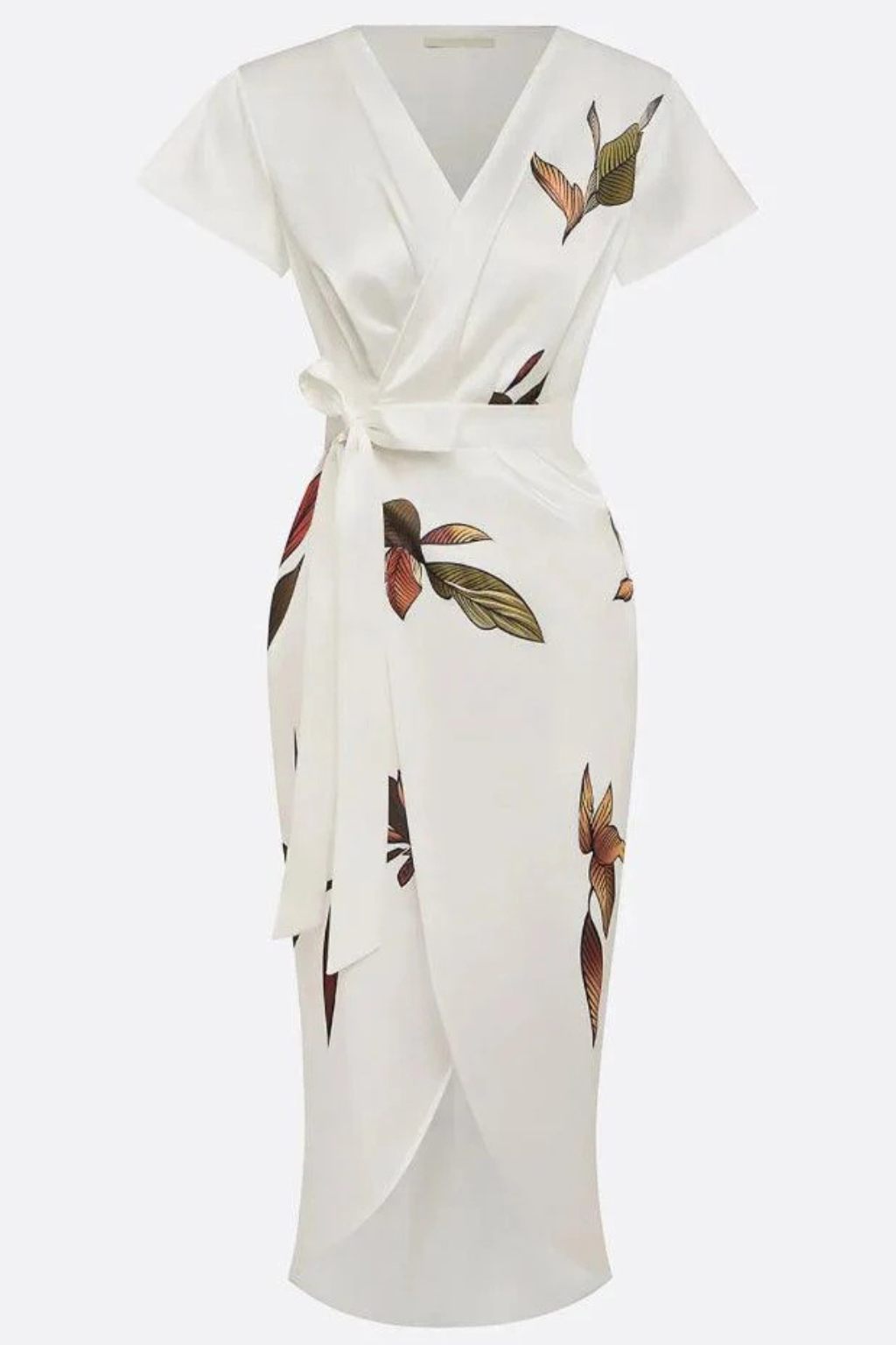 White dress with floral patterns on a white background