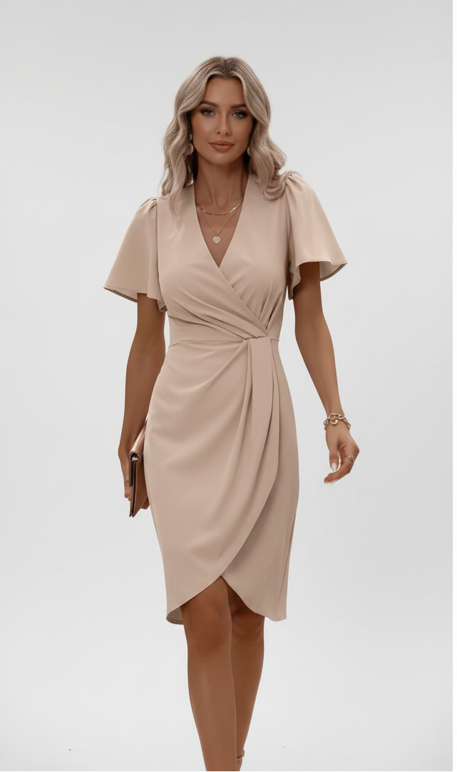 Women’s Wrap Dress with V-Neck & Flowing Sleeves - Crawleigh