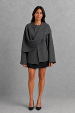 Women’s Lucille longline cape coat with an elegant relaxed silhouette and built-in scarf for cosy autumn and winter layering.