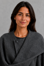 Women’s Lucille longline cape coat with an elegant relaxed silhouette and built-in scarf for cosy autumn and winter layering.