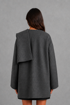 Women’s Lucille longline cape coat with an elegant relaxed silhouette and built-in scarf for cosy autumn and winter layering.